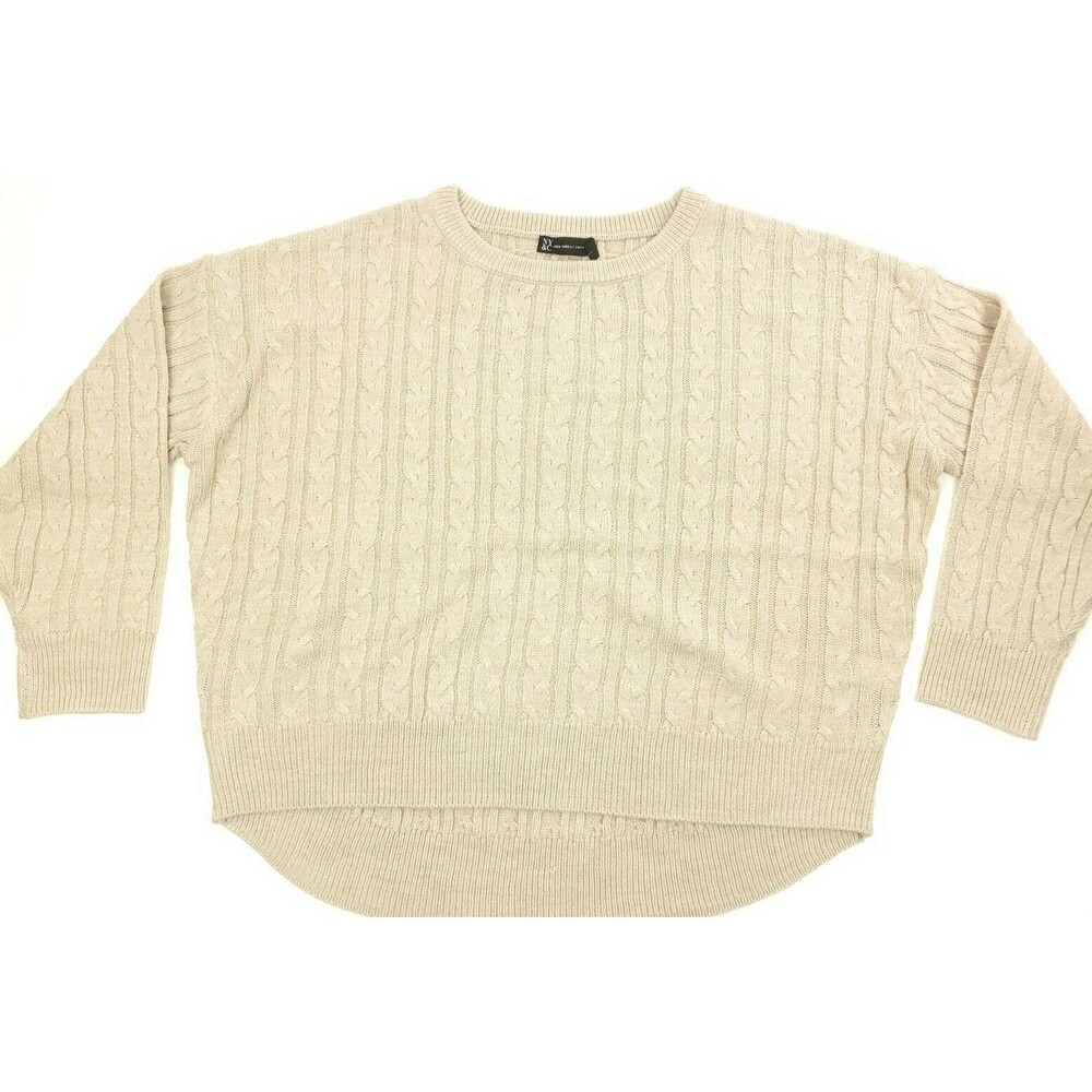 New York & Company Cable Knit Beige Brown Sweater Top Size XL Long Sleeve Winter